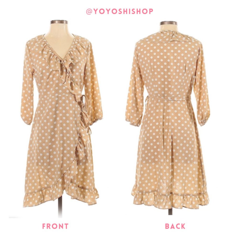 Nude polka dot wrap dress